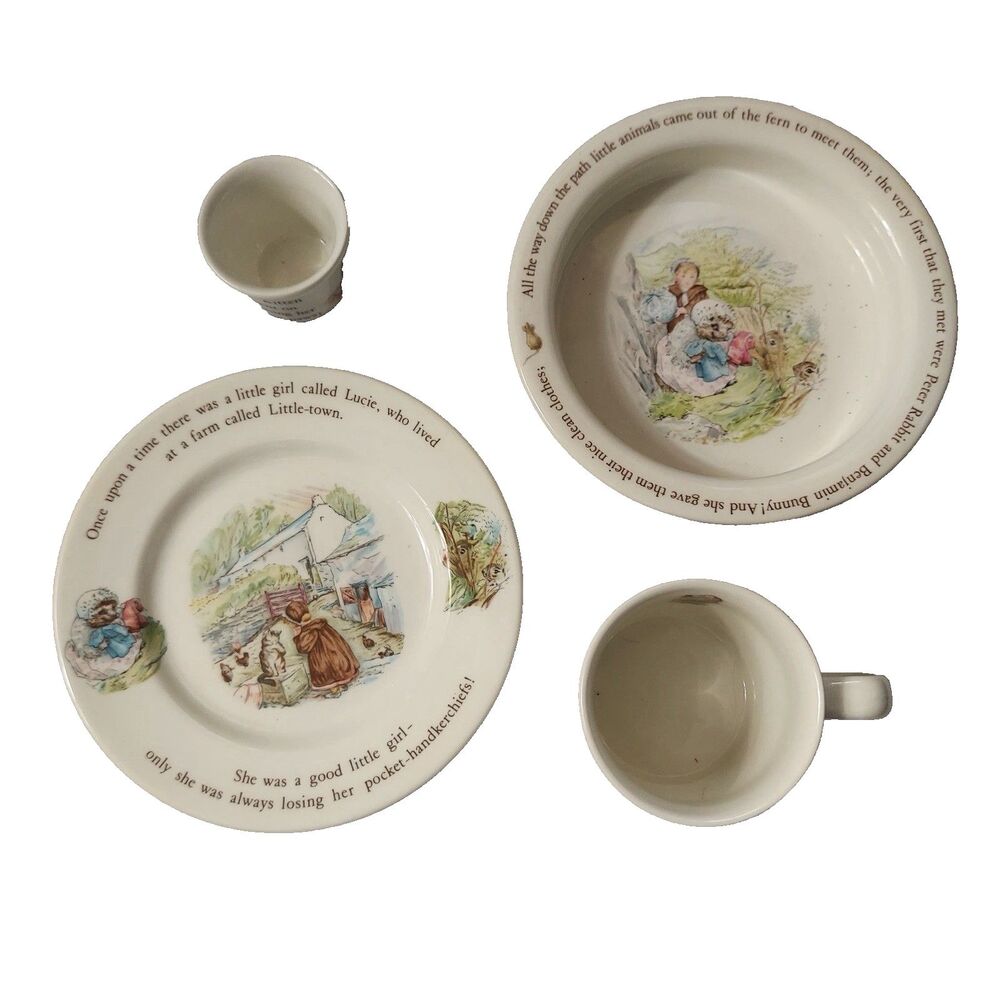 Wedgwood Beatrix Potter Mrs Tiggy Winkle Nursery Set 4 Piece Porcelain Vintage